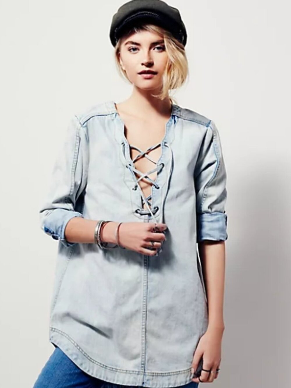 Free People Indigo Lace-Up Denim Tunic